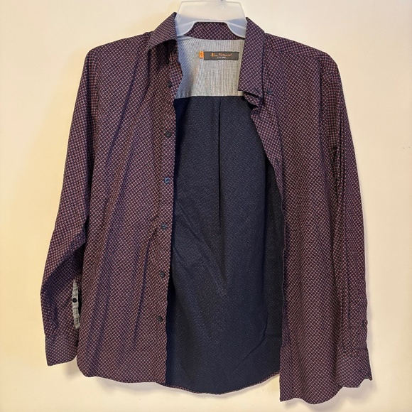 Mens Ben Sherman Collared Button Down Shirt Blue Red Geometric Pattern Size M - Picture 1 of 5